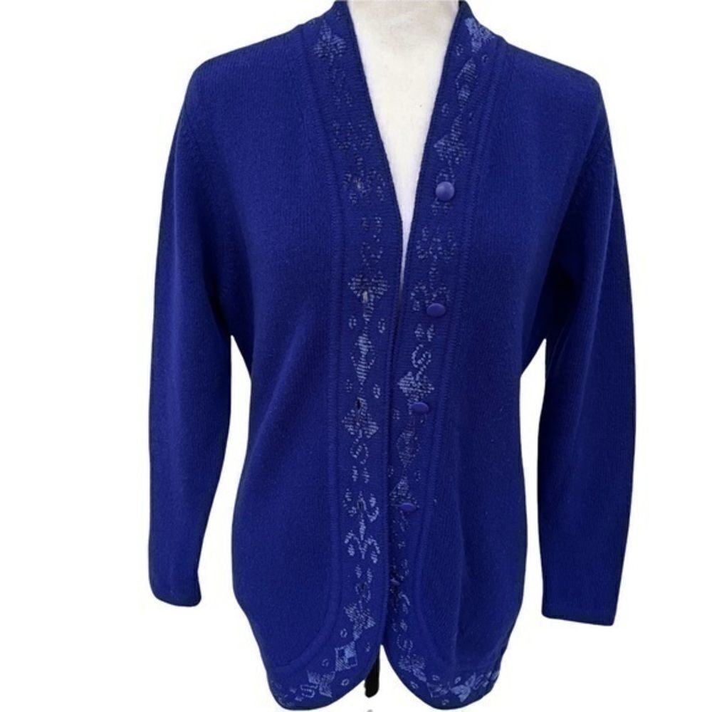 Vintage united colors of benetton womans wool open front purple cardigan size 8